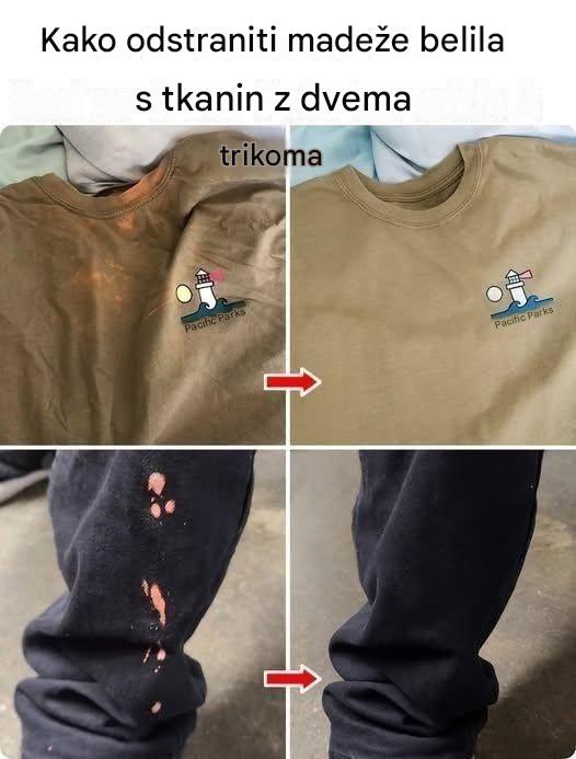 Kako odstraniti madeže belila s tkanin z dvema trikoma